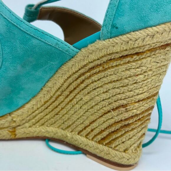 Trina Turk Sueded Leather Lace up Ankle Wrap Wedge Sandals - AQUAMARINE - Picture 5 of 13